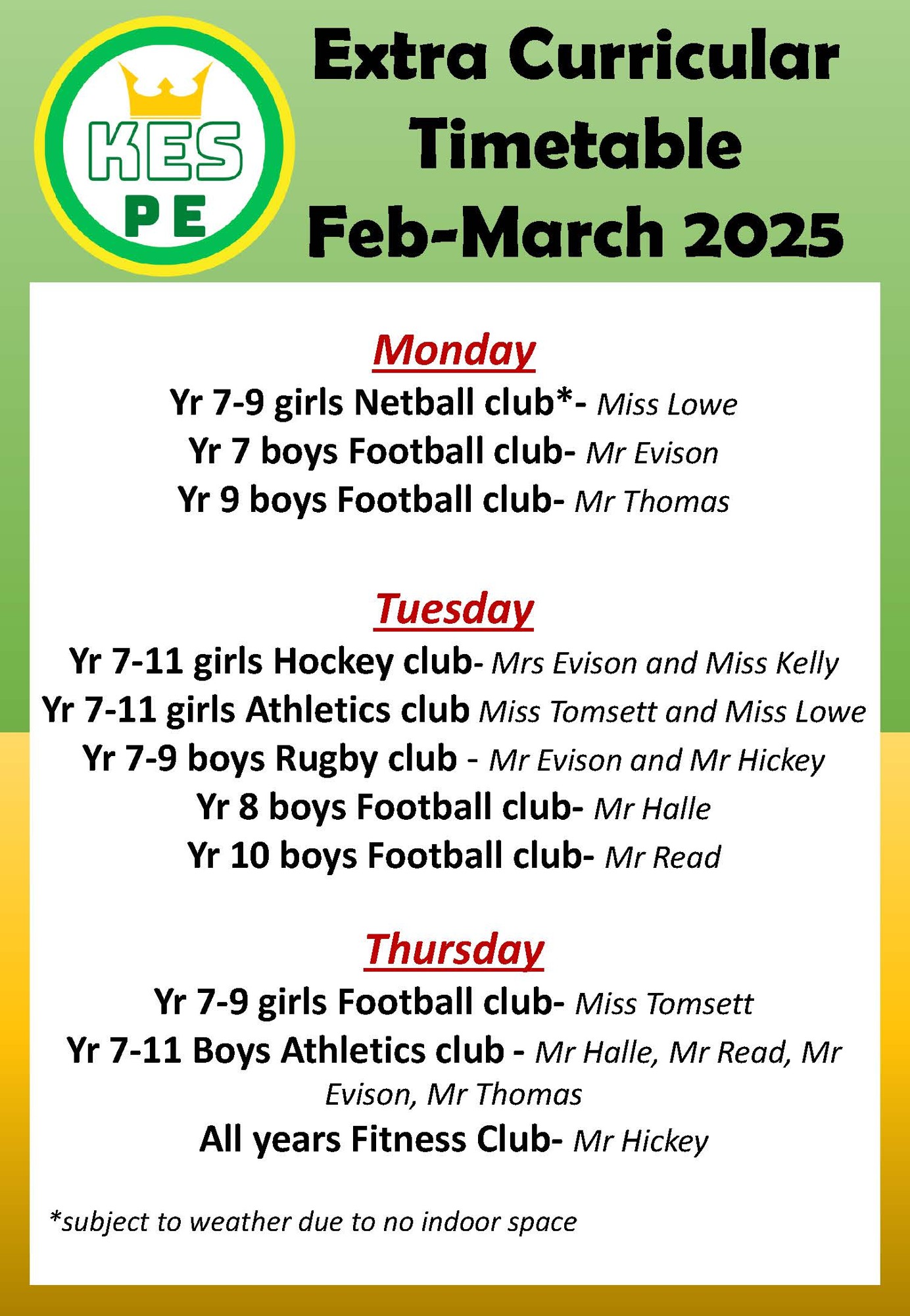 Extracurricular pe club jan 25