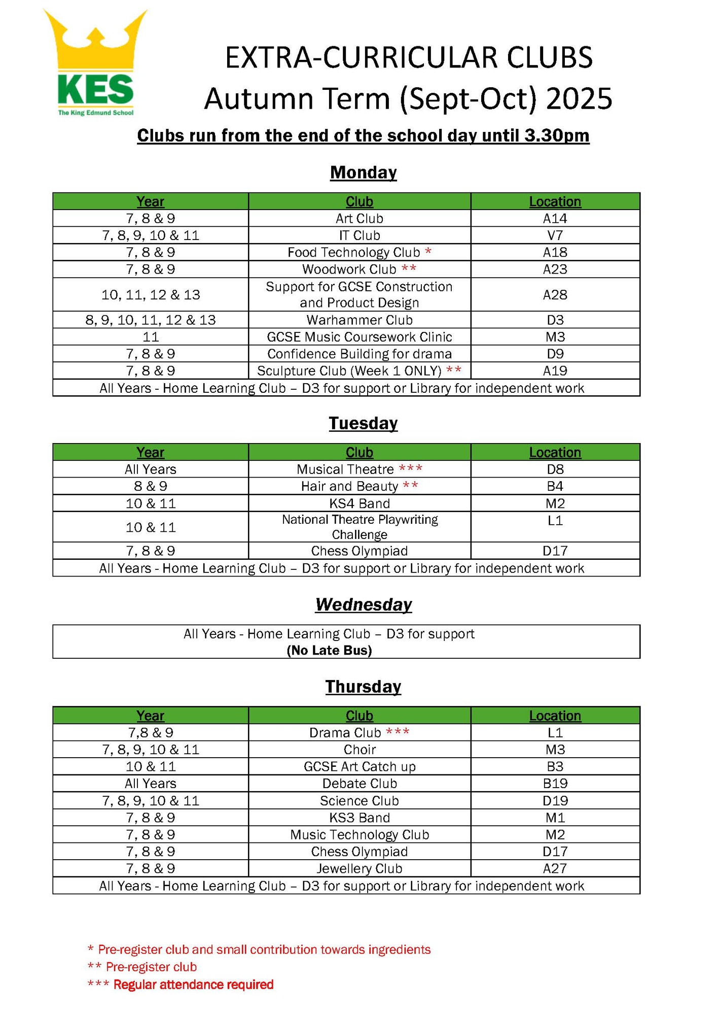 Extracurricular Autumn 1   September 2025
