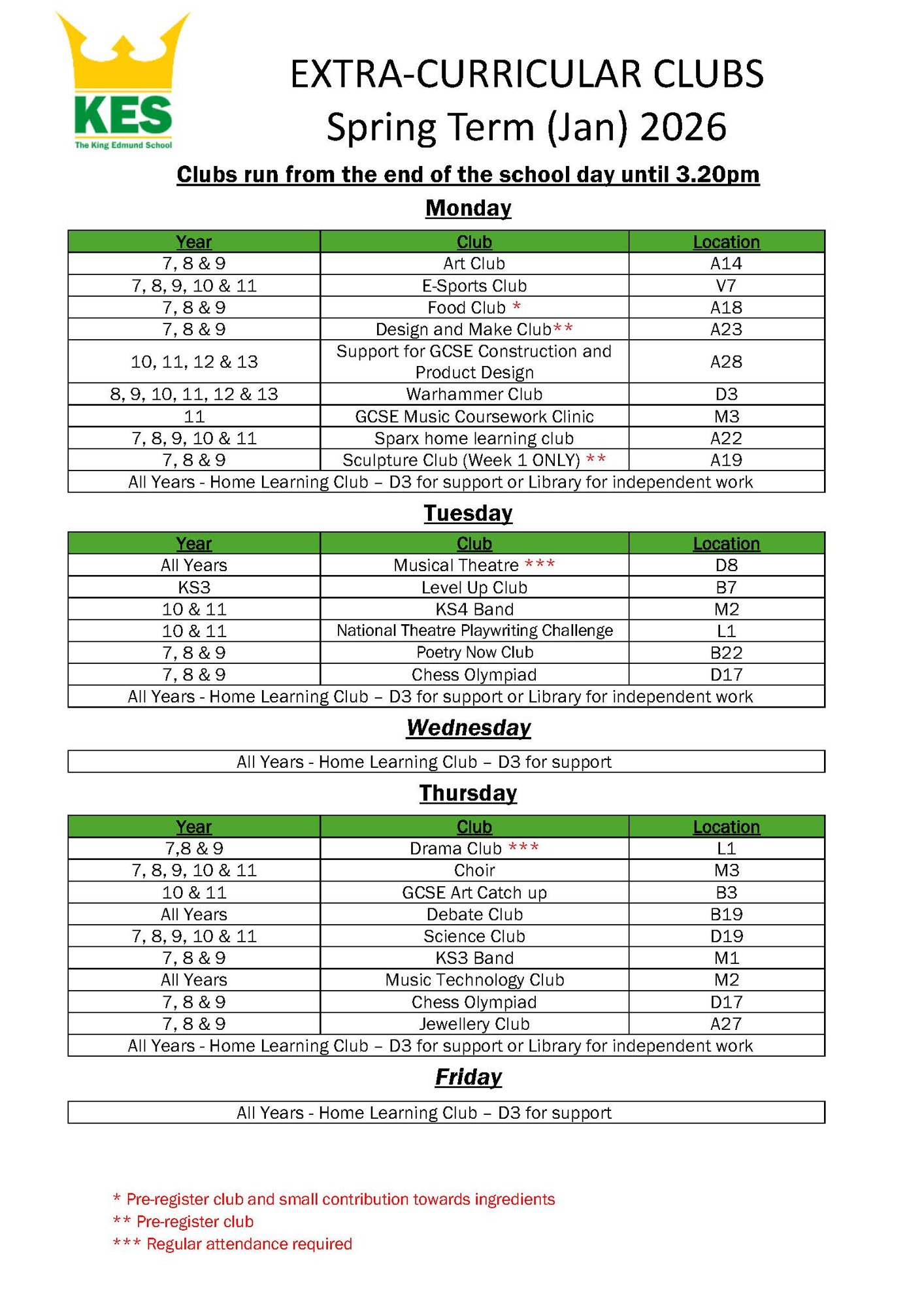 Extracurricular spring 1 jan 26