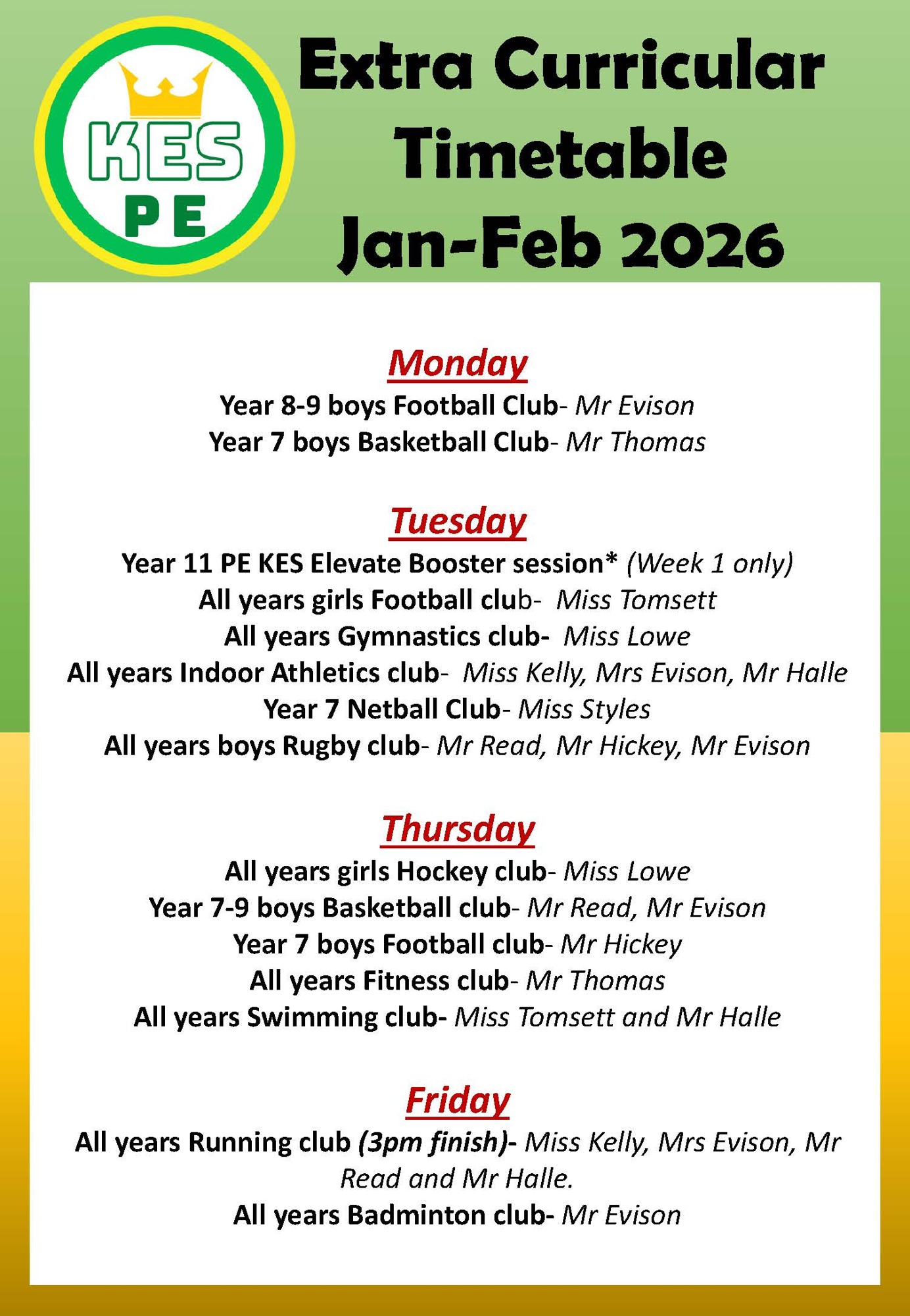 Extracurricular pe clubs jan feb 26